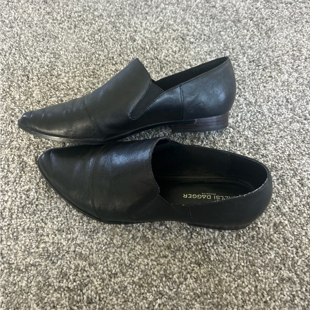 Kelsi Dagger Black Leather Flats